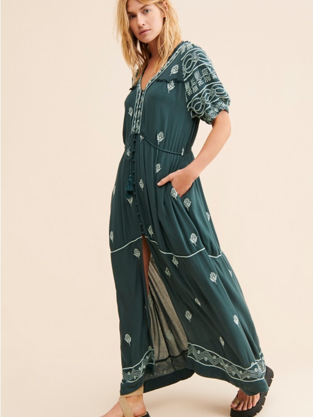 Free People Riley Embroidered Maxi Dress
